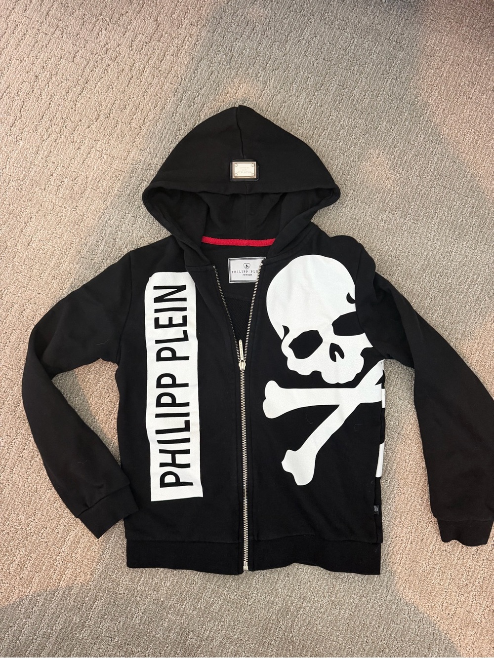 Philipp Plein Juniors Black Hoodie with White Skull & Logo